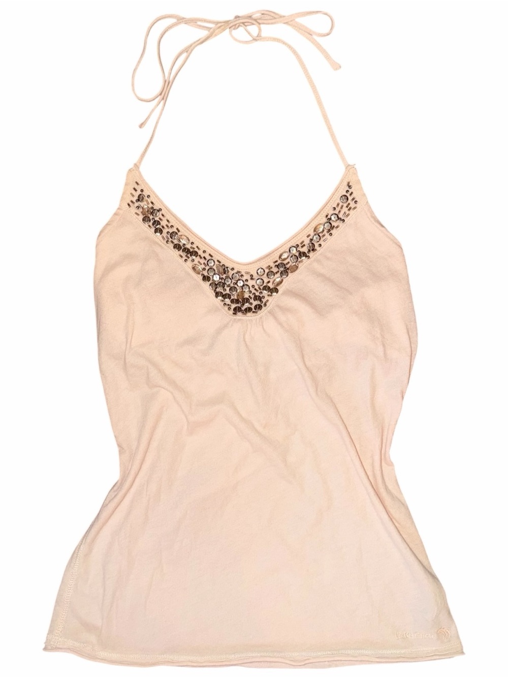 Y2K Abercrombie & Fitch Beaded “Ezra Fitch” Halter Babydoll Cami Top